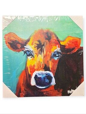 Creative Co-Op "Blue Nose Cow" Canvas Wall Decor Art Print 12x12
